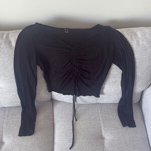 Forever 21 Black Ruched Crop Blouse